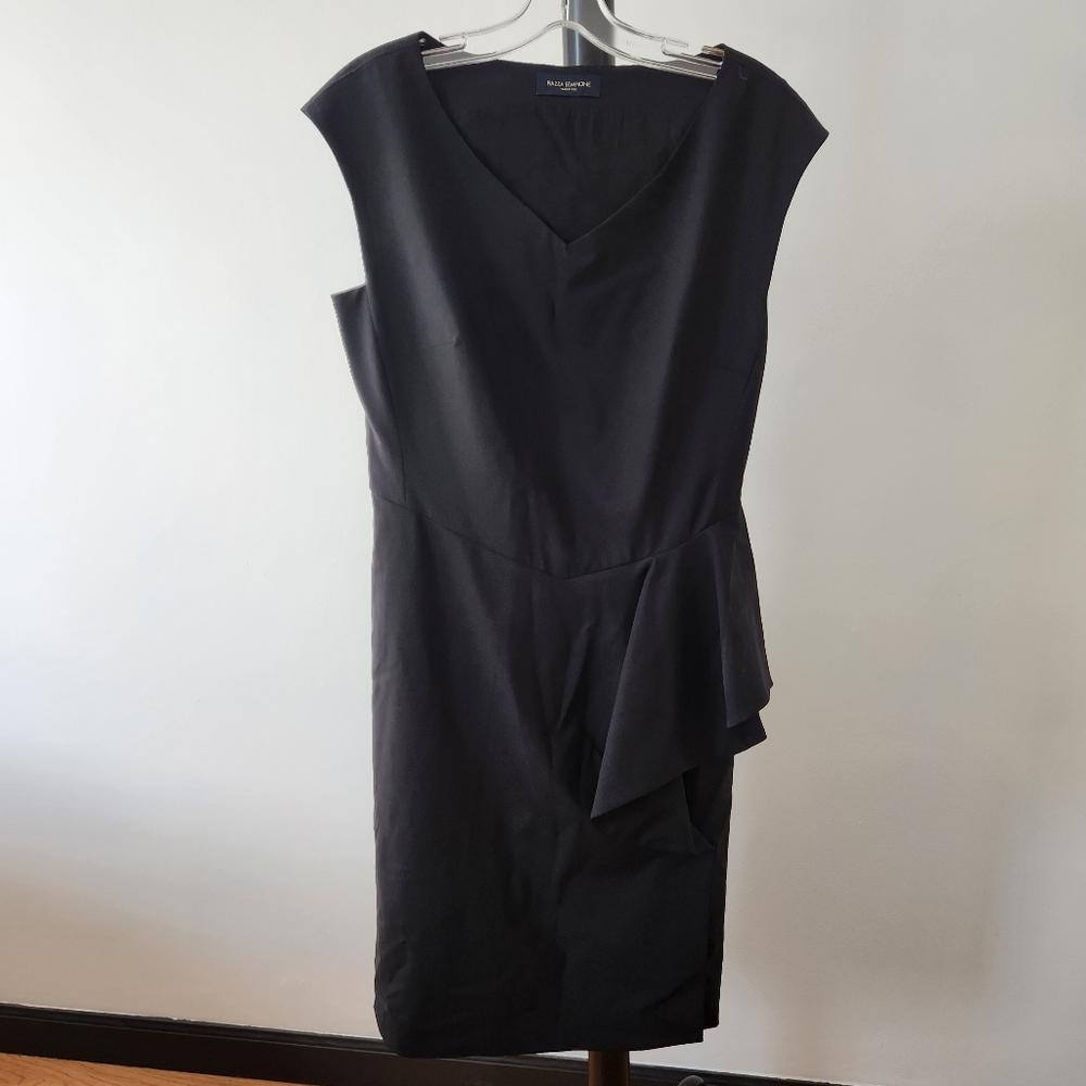 Piazza Sempione | Black Virgin Wool V-Neck Midi Dress, Size Large